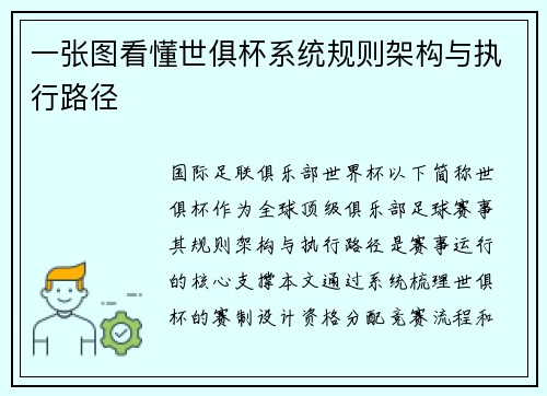 一张图看懂世俱杯系统规则架构与执行路径
